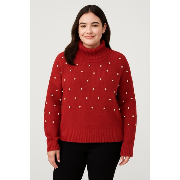 Eloquii Elements Plus Size 22/24 Red Sweater with Faux Pearl Embellishments – Ac - Picture 5 of 5